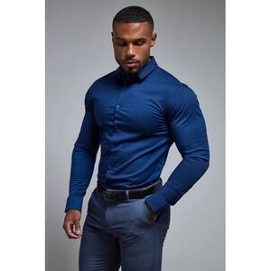 Tailored Athlete Essential Dress Shirt Navy Blue Muscle Fit XL NWT